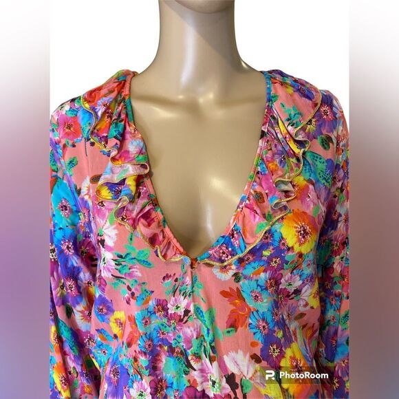 NWT Luli Fama Ruffled DeepV Frill Hem Dress size Medium - Picture 4 of 5